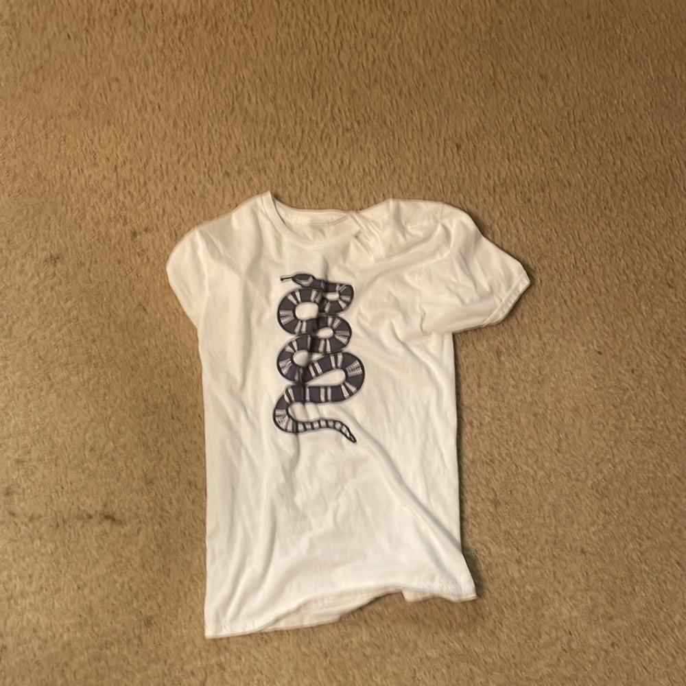White shirt with purple snake